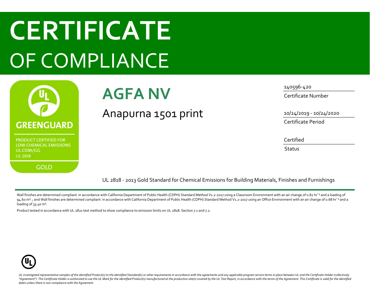 Anteprima del certificato GREENGUARD Gold